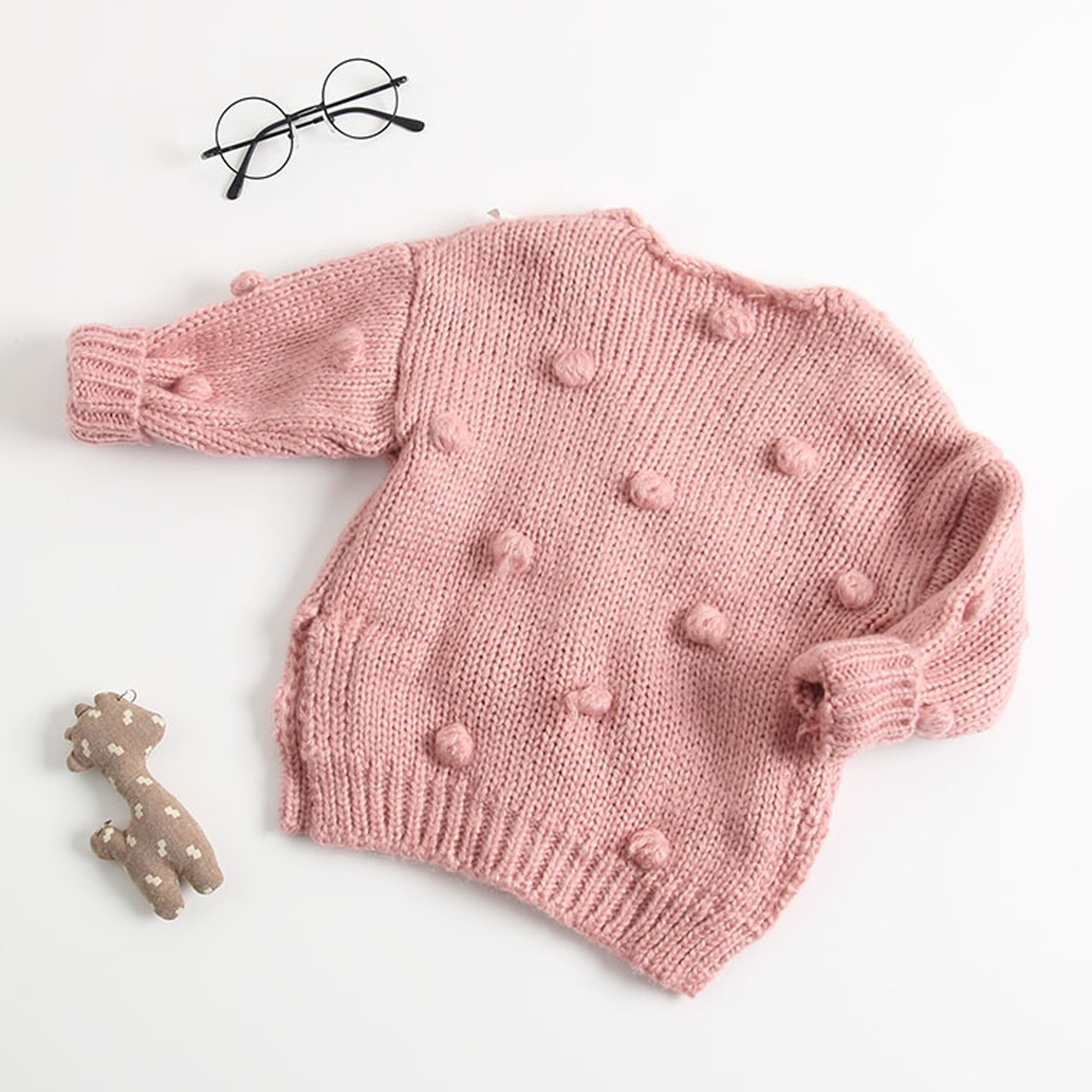 Toddler Baby Girls Winter Coat Pompom Button Knit Sweater Cardigan Kids Long Sleeve Warm Jacket Outerwear